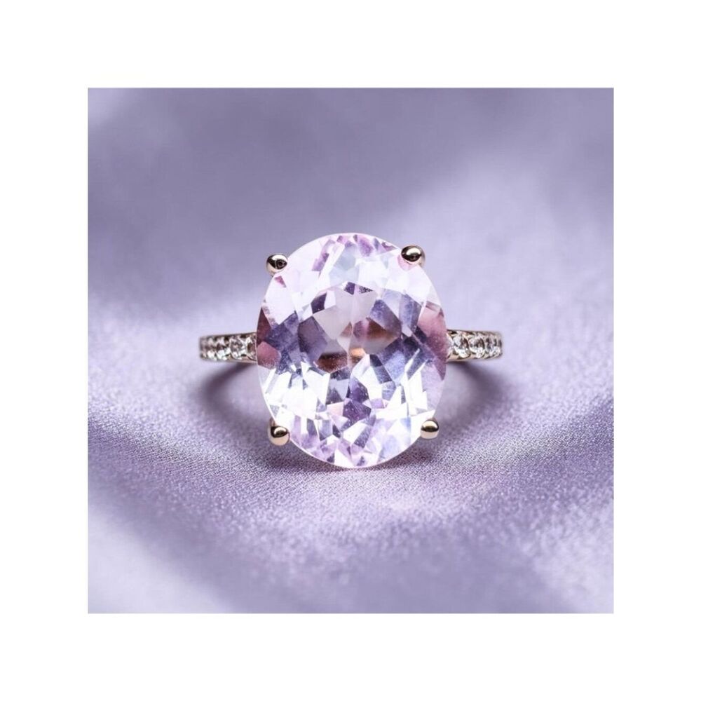 10K Rose Gold Large 5.6CT Pink Sapphire Ring - Size 6 -Pave Wedding Band -3.2g - Picture 15 of 15